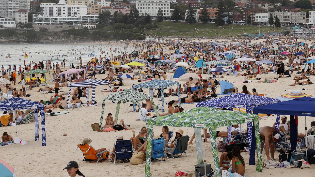 People at Bondi Beach on Australia Day. Picture: Jonathan Ng