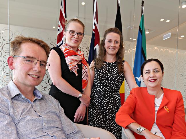 Premier Annastacia Palaszczuk with members of Queensland’s cyberbullying taskforce. Picture: Annette Dew