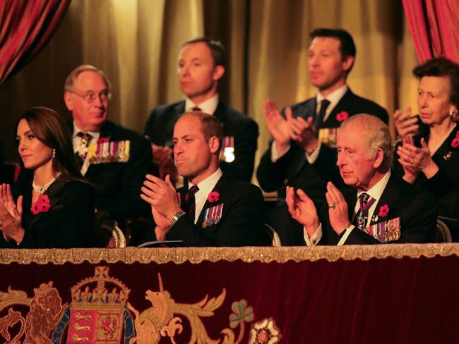 Catherine, Prince William, King Charles and Princess Anne at the annual Festival of Remembrance. Picture: AFP