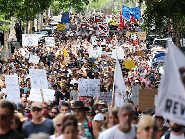 Anti Vacc march at the Brisbane Botanical Gardens.