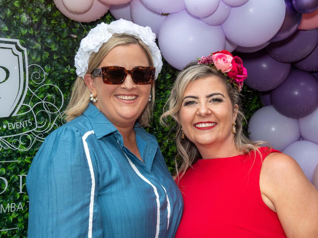 (From left) Tahnee Sellers and Lauren Cassidy. Weetwood Raceday at Toowoomba Turf Club. Saturday, September 28, 2024. Picture: Nev Madsen.