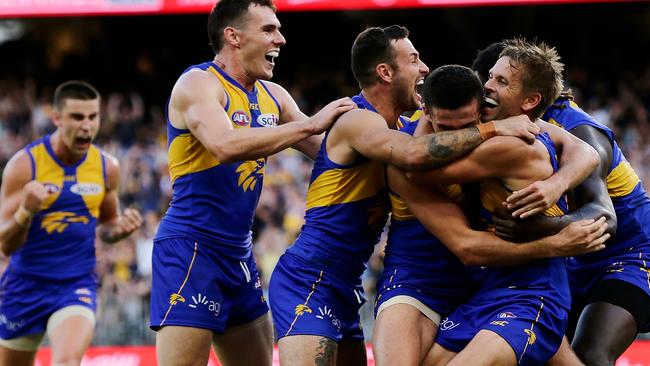 Mark LeCras celebrates a final-term goal. Pic: Will Russell/AFL Media/Getty Images