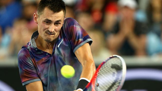 Bernard Tomic is locked in a tight contest at Melbourne Park. Picture: Getty Images