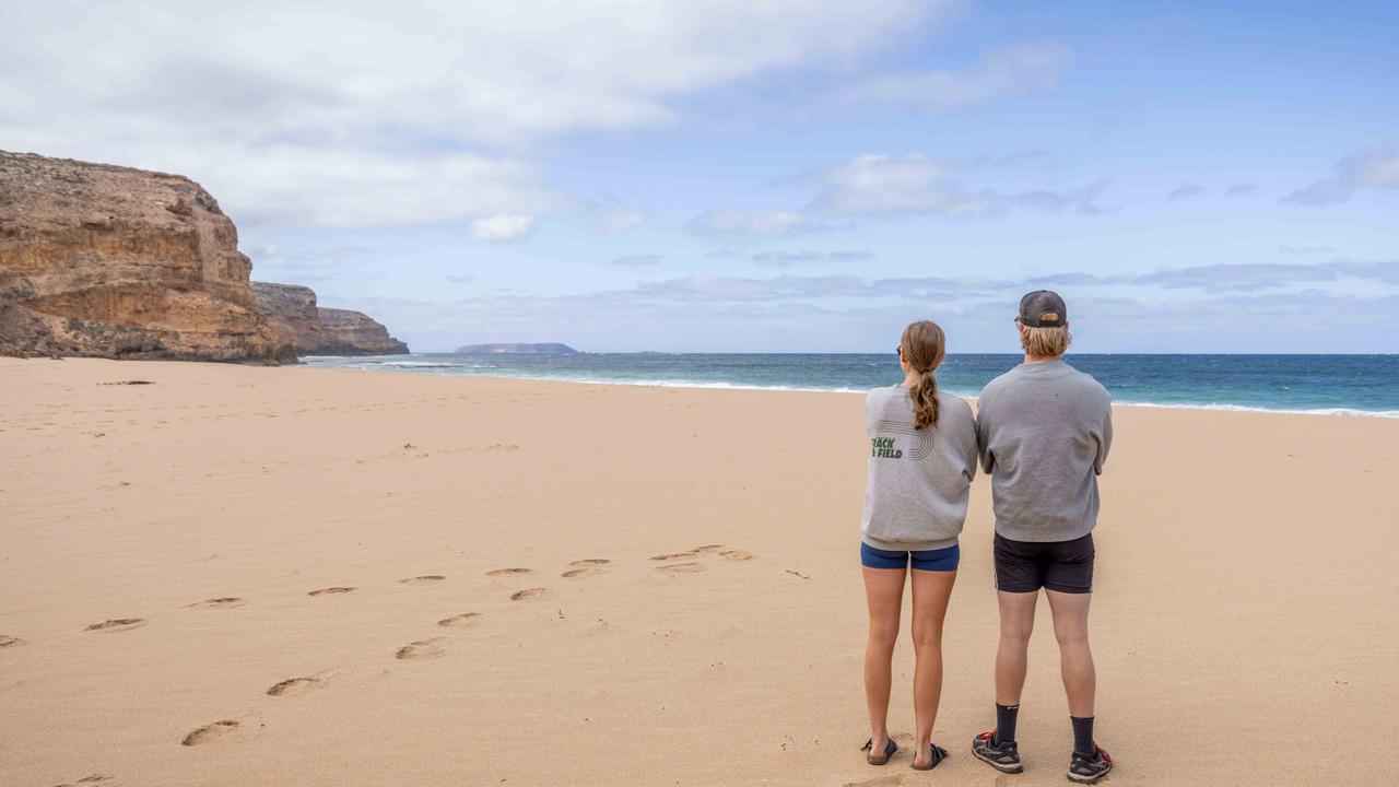 Luke Mills and Charlotte Adlington at Ethel Beach after Khai’s death. Picture: NCA NewsWire / Ben Clark