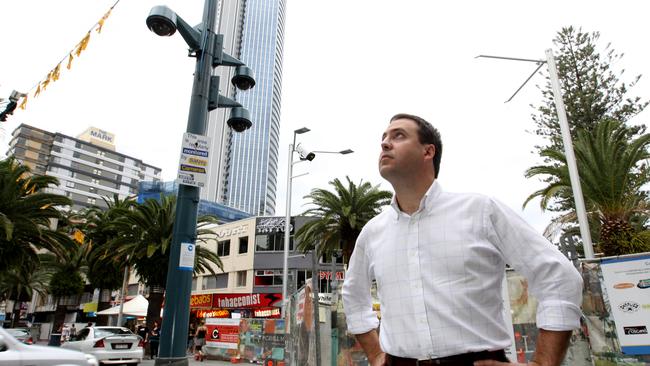 MP Steve Ciobo pictured in the heart of Surfers Paradise calling for more CCTV scanners to be installed.