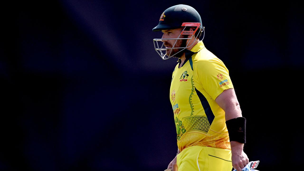 Aaron Finch’s future has arrived at a sudden crossroads after another failure. Picture: AFP