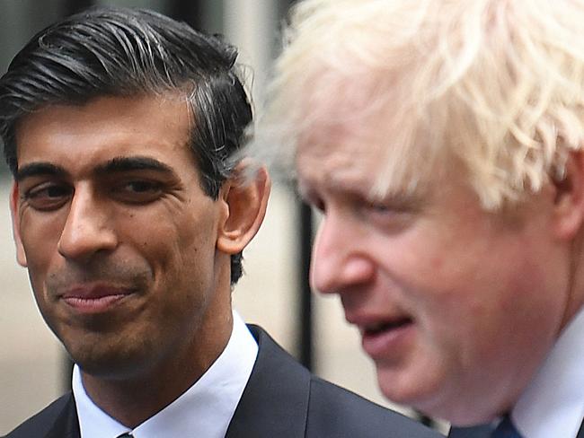 Britain's Chancellor of the Exchequer Rishi Sunak and UK Prime Minister Boris Johnson will face fines for breaching Covid-19 lockdown laws stemming from the "partygate" scandal. Picture: AFP