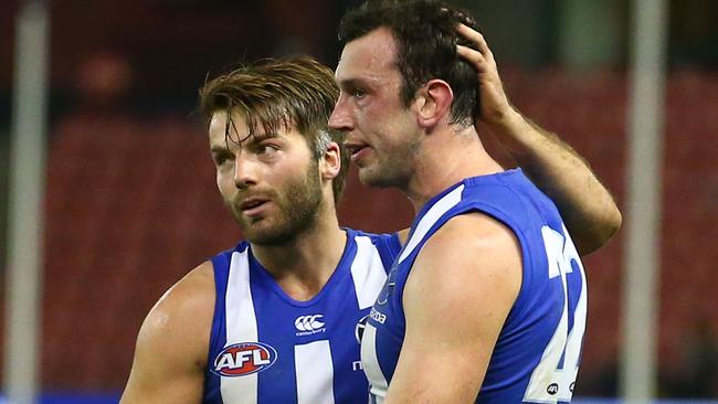 Todd Goldstein reacts after missing a shot to win the game for North Melbourne. Picture: Getty Images