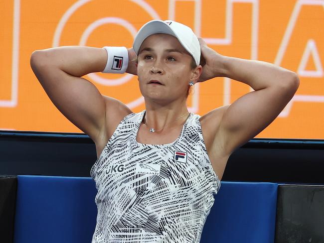 MELBOURNE.  29/01/2022. Australian Open Tennis.  WomenÃs Final.  Ash Barty vs Danielle Collins on Rod Laver Arena.   Ash Barty at a change of ends   . Photo by Michael Klein