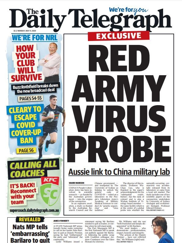 The Daily Telegraph front page on May 11, 2020.