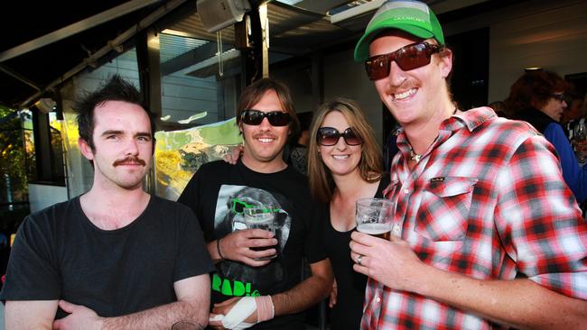 t Socials Out and About, Movember Gala end of fundraising event celebrations by Mo Bros and Mo Sistas at the Metz in Sandy Bay, from left, Nick Roberts, of Lutana, Dave Wilson, of Lenah Valley, Emma Coombs, of North Hobart, and Leigh Mitchell, of West Hobart