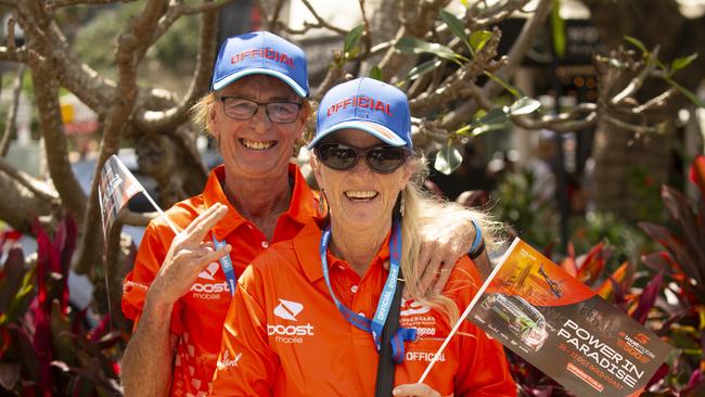 Michael Dutton and Catherine Boyd at Transporters on Tedder, as all the big rigs of Supercars teams drive down Main BeachÃ&#149;s Tedder Avenue. Picture: Glenn Campbell