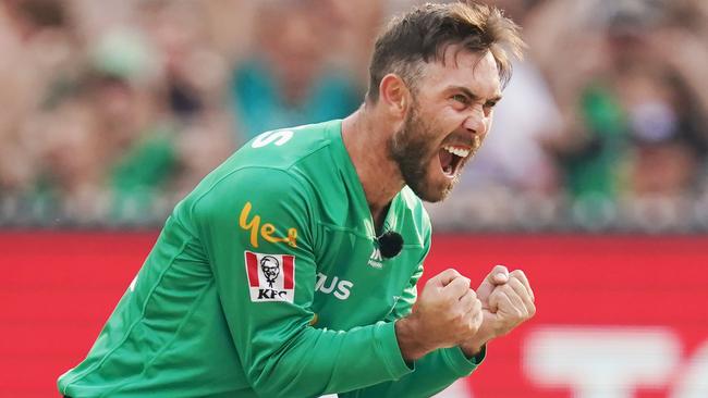 Glenn Maxwell celebrates a wicket the Stars’ win over Perth. Picture: AAP