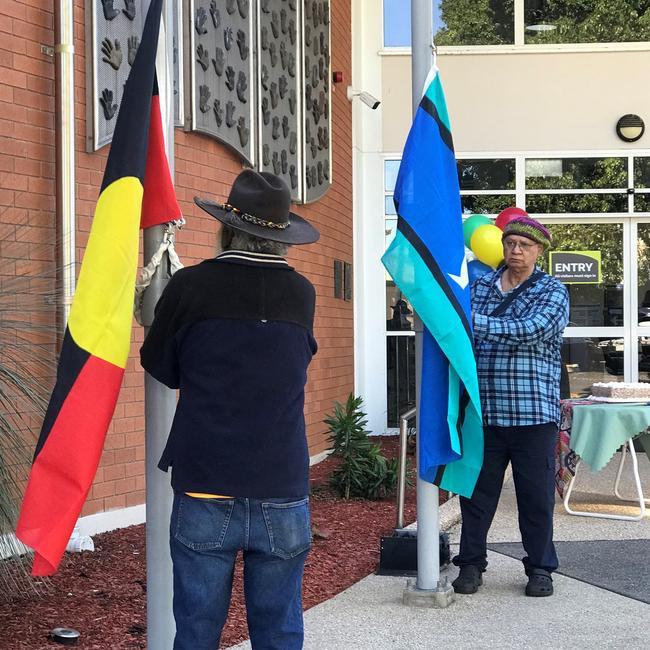 Raising of the flags.