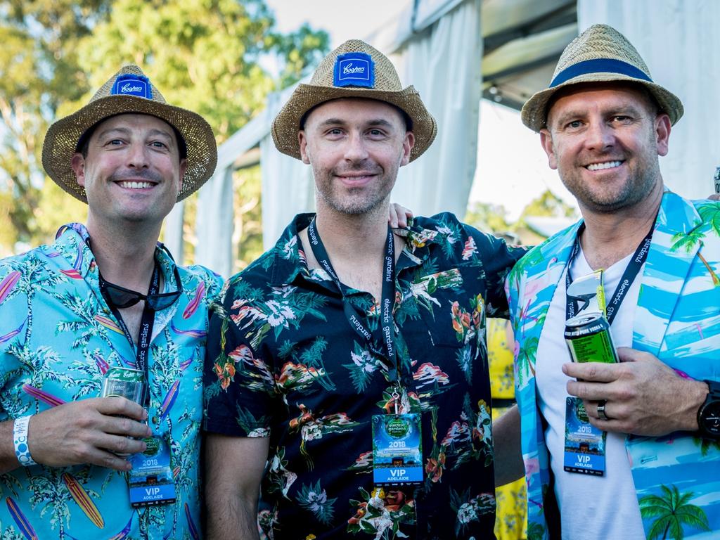 Andrew Davidson, Brad Newman and Damian Morgan at Electric Gardens at Serafino Winery in McLaren Vale.