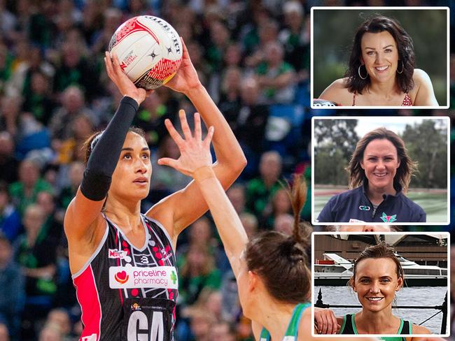 Maria Folau with three former Australian Diamonds.