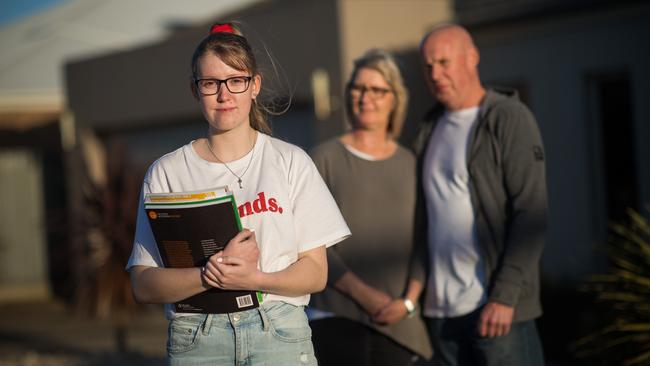 Kathy and Kevin Haintz with their 17-year-old daughter Alana at home in Ballarat. Picture: Paul Jeffers