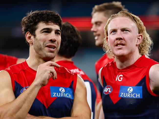 Melbourne’s star on-ballers have both been in trade rumours. Picture: Dylan Burns/AFL Photos via Getty Images