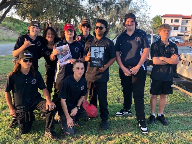 Mackay Project Booyah’s first graduates (back) Damian Walker, Jaylm Peepe, Darnell Woodrow, Xander Davis, Taratoa Onekawa, Jayce Stanley, Alex Doyle and (front) Bayden Wilson and Billy Nunn. Two boys are holding a photo of Jack Evans who sadly died before the program finished. Picture: Danica Crebbin