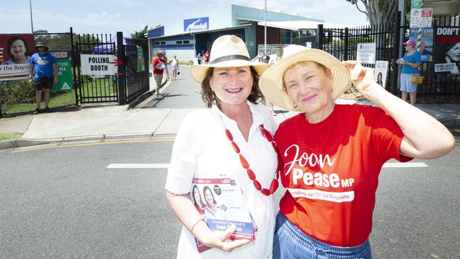 Joan Pease with her sister Maureen Pease on election day. Picture: Renae Droop