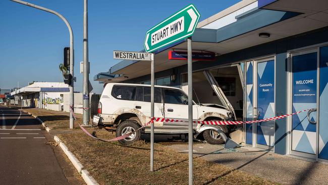 Car crashes into the office of MLA Mark Monaghan in Stuart Park. Picture: Pema Tamang Pakhrin