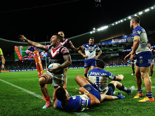 Roosters Shaun Kenny-Dowall scored a hat-trick of tries in the Roosters’ 38-12 semi-final win over the Bulldogs.