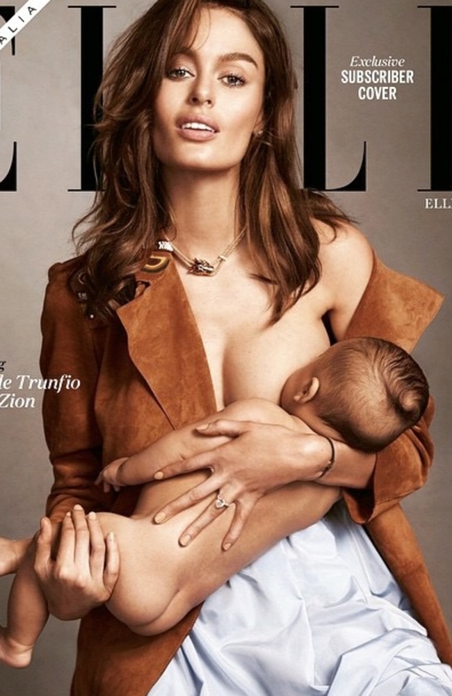 Perth model Nicole Trunfio posted this cover on her social media accounts, breastfeeding her son Zion Rain Clark.