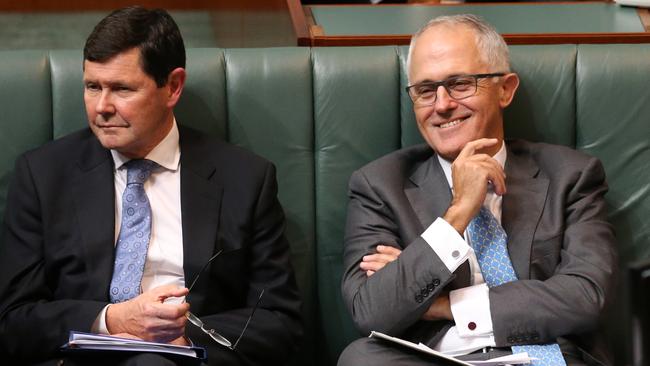 Defence Minister Kevin Andrews and Communications Minister Malcolm Turnbull during Question Time in the House of Representatives, Federal Parliament, Canberra.