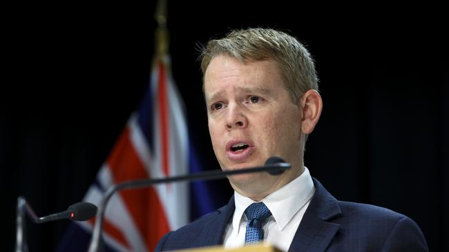 Former Minister for COVID-19 Response,now Police Minister Chris Hipkins speaks to reporters. Picture: Getty Images.