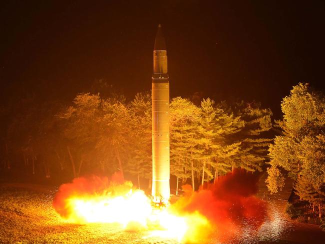 North Korea test-launches an intercontinental ballistic missile, the Hwasong-14, in July. Picture: Korean Central News Agency/AFP
