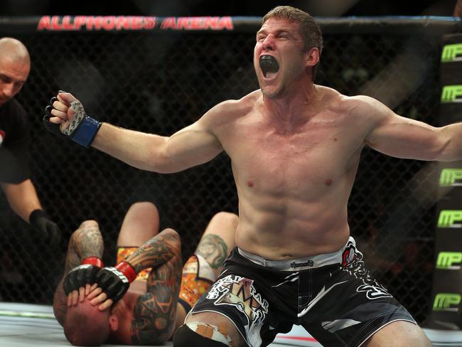 UFC Fight Night Sydney at All Phones Arena in Homebush. Daniel Kelly from AUS defeats Luke Zachrich from USA in the first round . Daniel celebrates