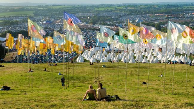 Views over the Glastonbury Festival site in England.