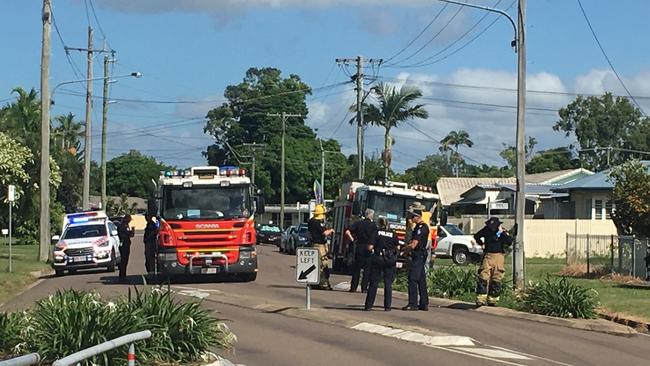 Firefighters and police at the scene of a house fire on Leopold St, Aitkenvale on Tuesday, March 31, 2020. Photo: Evan Morgan