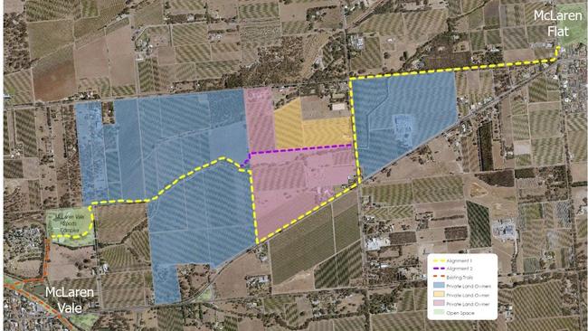 A map showing proposed routes to the McLaren Flat to Vale Trail. Picture: Onkaparinga Council