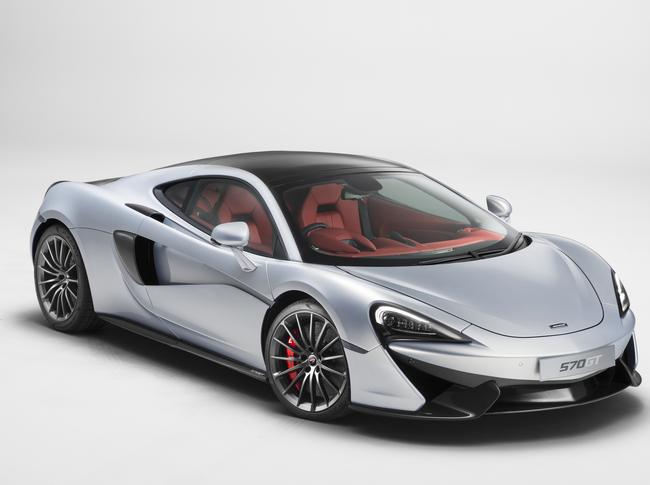 This undated photo provided by McLaren Automotive Limited shows a McLaren 570 GT that will be presented at the Geneva Auto Show which starts on Monday, Feb. 29, 2016. The 570 GT is a fast two-seater that reaches 100 kph (62 mph) in only 3,4 seconds. (McLaren Automotive Limited via AP)