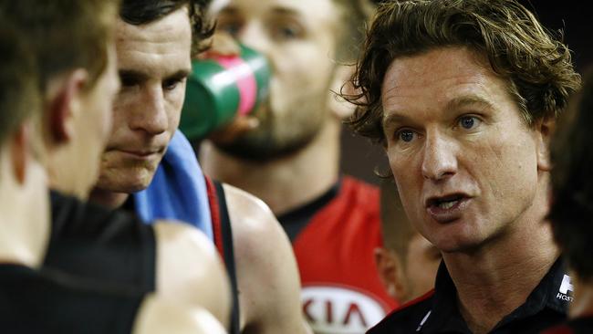 Hird speaks to his players back in 2015. Picture: Wayne Ludbey