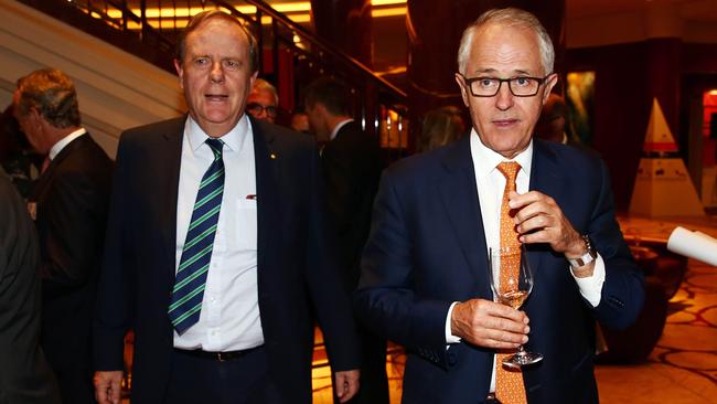 5/12/16 Chairman of the Future Fund, Peter Costello with Prime Minister Malcolm Turnbull during the 10th anniversary dinner of the Future Fund.. Aaron Francis/The Australian