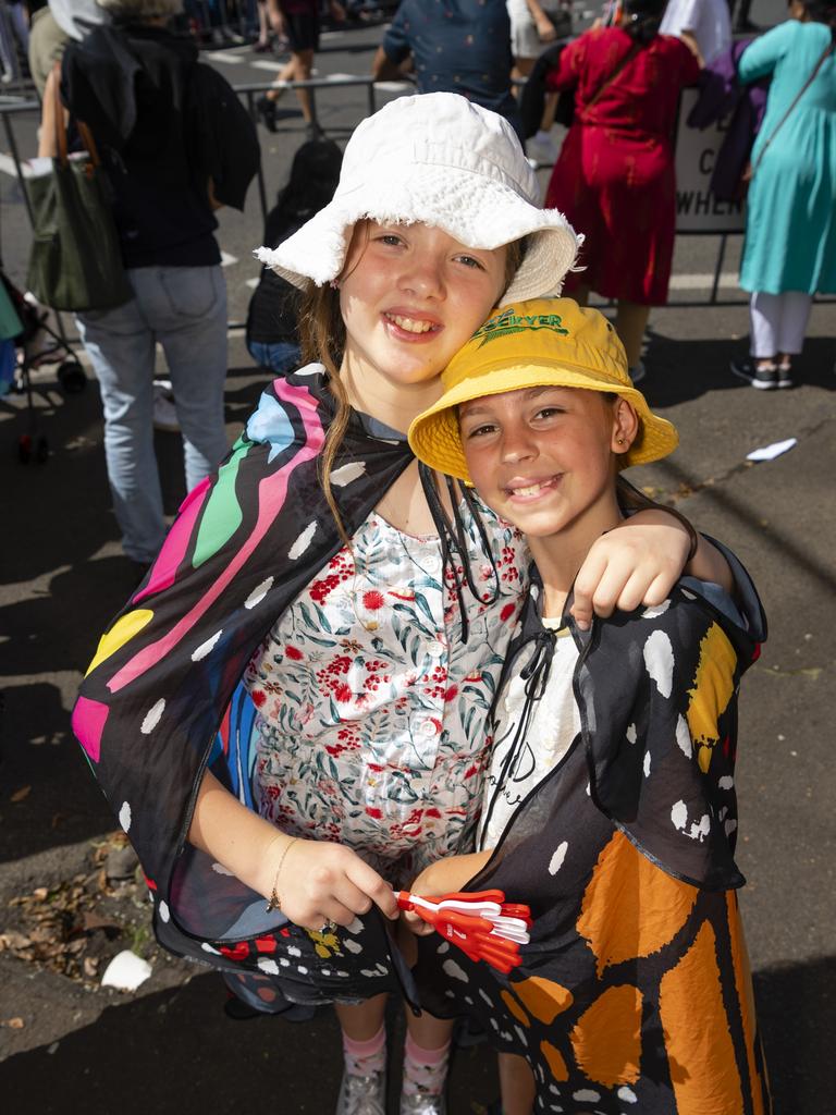 Friends Isabella Harley (left) and Ariel Sippel are ready for the Grand Central Floral Parade of Carnival of Flowers 2022, Saturday, September 17, 2022. Picture: Kevin Farmer