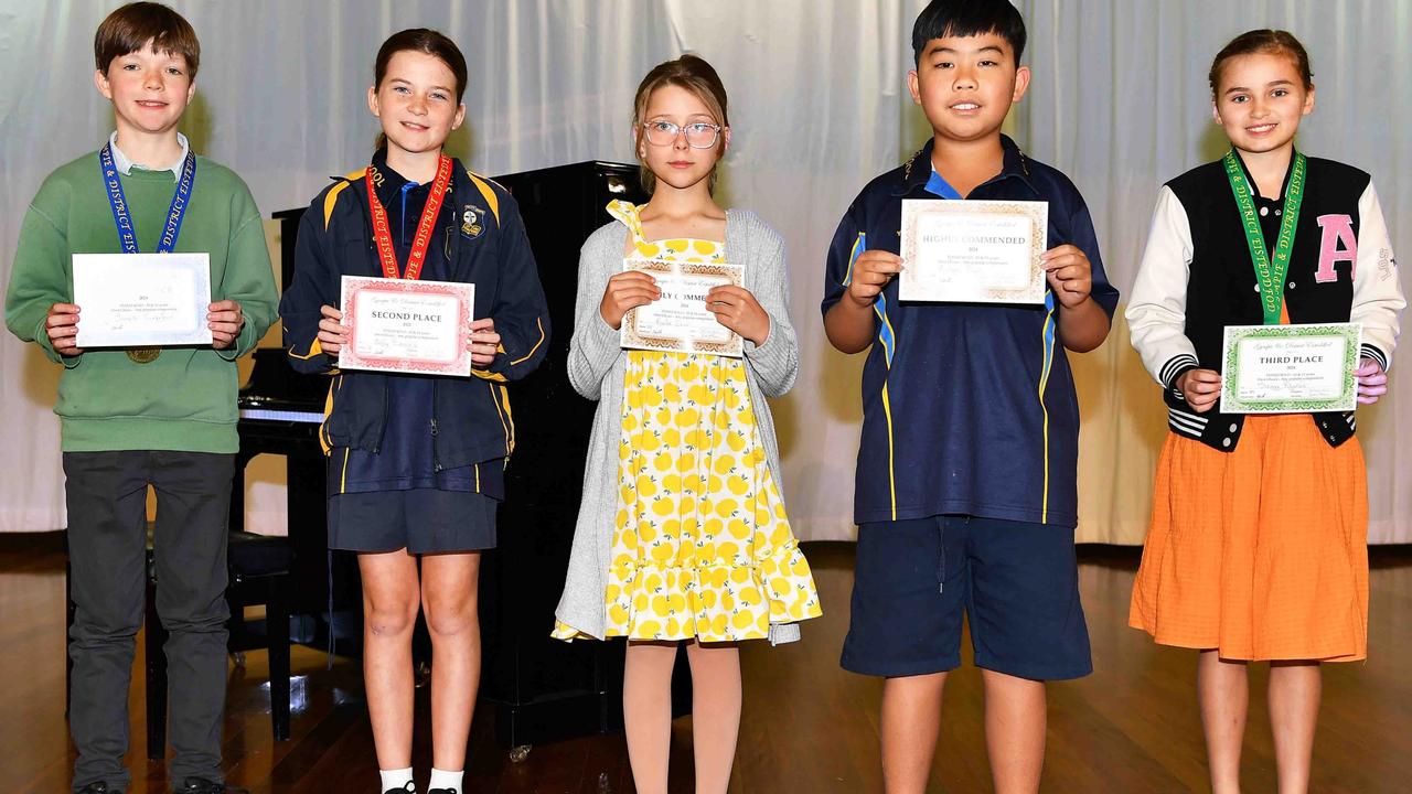 James Cumerford, Emily Bonney, Kaelie Driver, Richard Phan and Sienna Rhodes at the Gympie and District Eisteddfod. Picture: Patrick Woods.