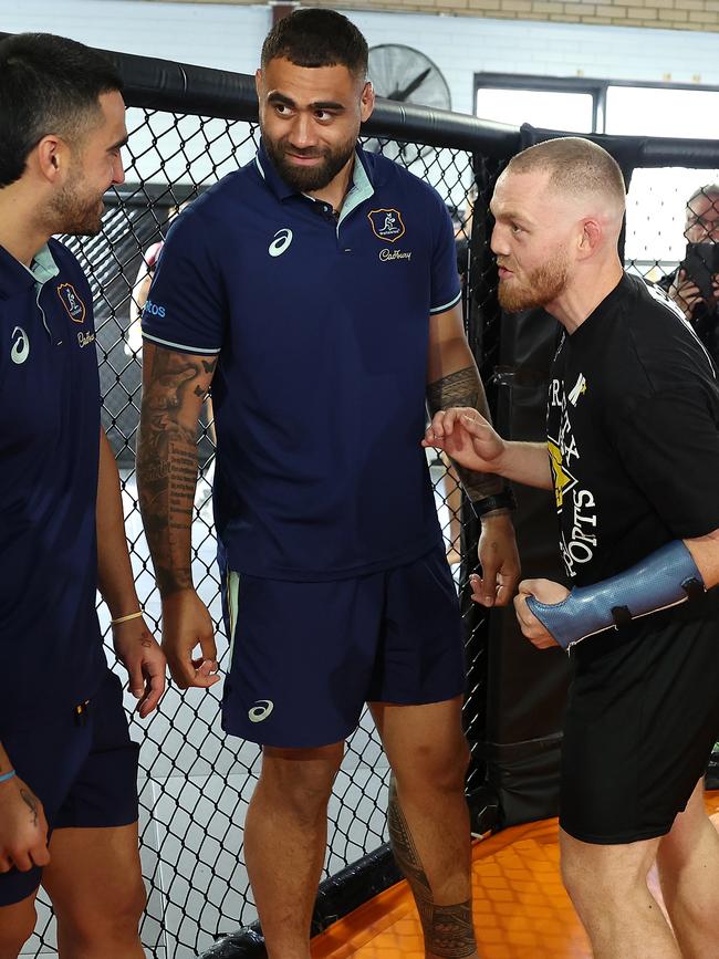 Jack della Maddalena demonstrates how to throw a punch to the liver. Picture: Paul Kane/Getty Images