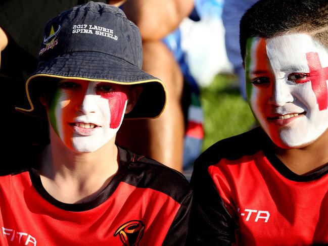 Rugby League World Cup double header. Ireland v Italy and Scotland v Tonga at Barlow Park Cairns. jayce Hudson, 11, and Loranzo Fono, 11. PICTURE: STEWART McLEAN