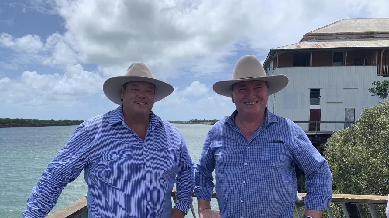 Dawson LNP candidate Andrew Willcox and Deputy Prime Minister Barnaby Joyce at the Pioneer River in Mackay. Both have warned Central and North Queensland voters about a potential ‘Labor-Greens alliance.’ Picture: Contributed