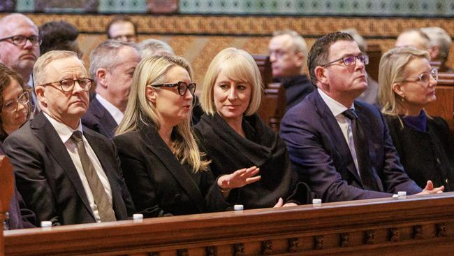 Anthony Albanese and partner Jodie Haydon with Catherine and Dan Andrews and deputy Liberal leader Sussan Ley. Picture NCA NewsWire / Aaron Francis