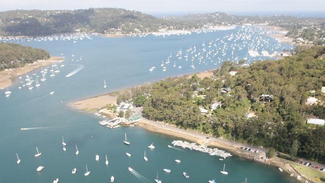 Aerial view of Church Point on the Northern Beaches of Sydney.