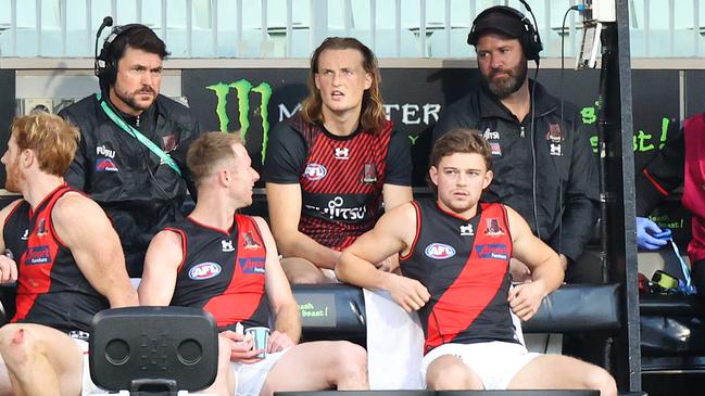 Mason Redman of the Bombers on the bench. Picture: Mark Stewart