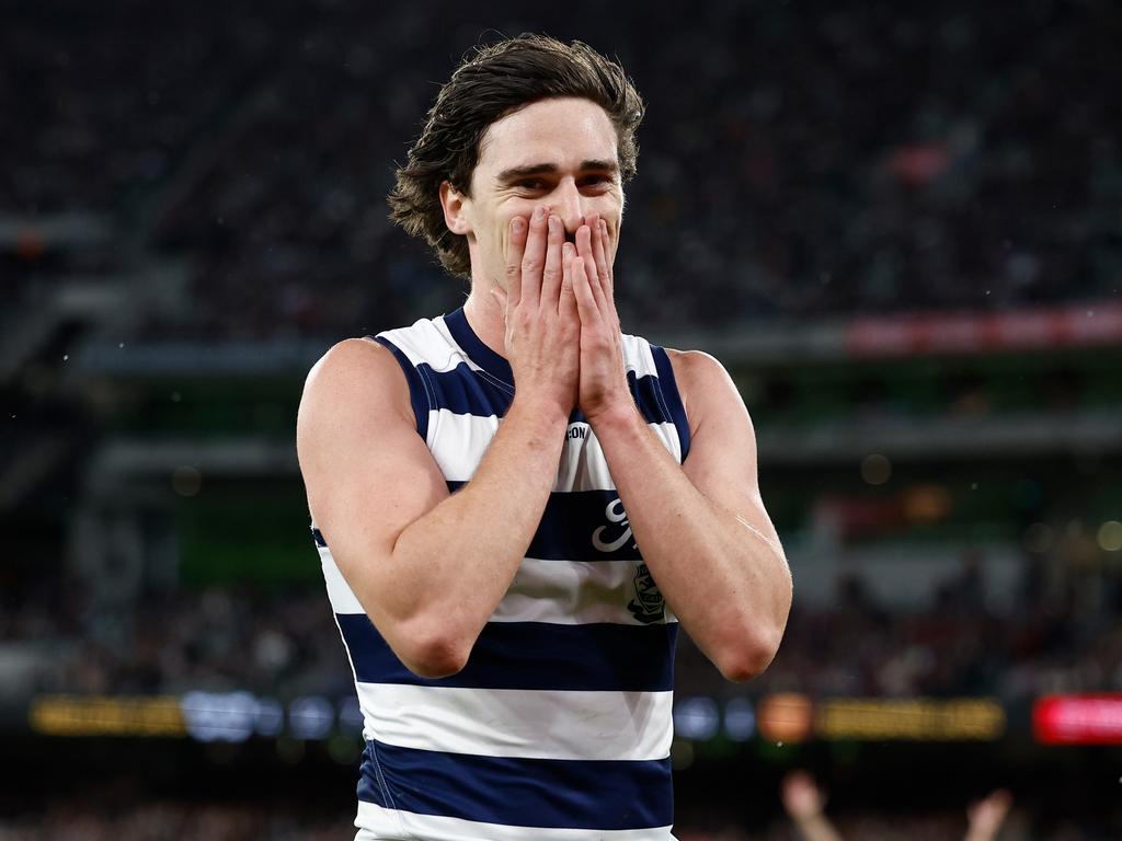 Gryan Miers‘ reaction after a stunning goal. Picture: Michael Willson/AFL Photos via Getty Images.