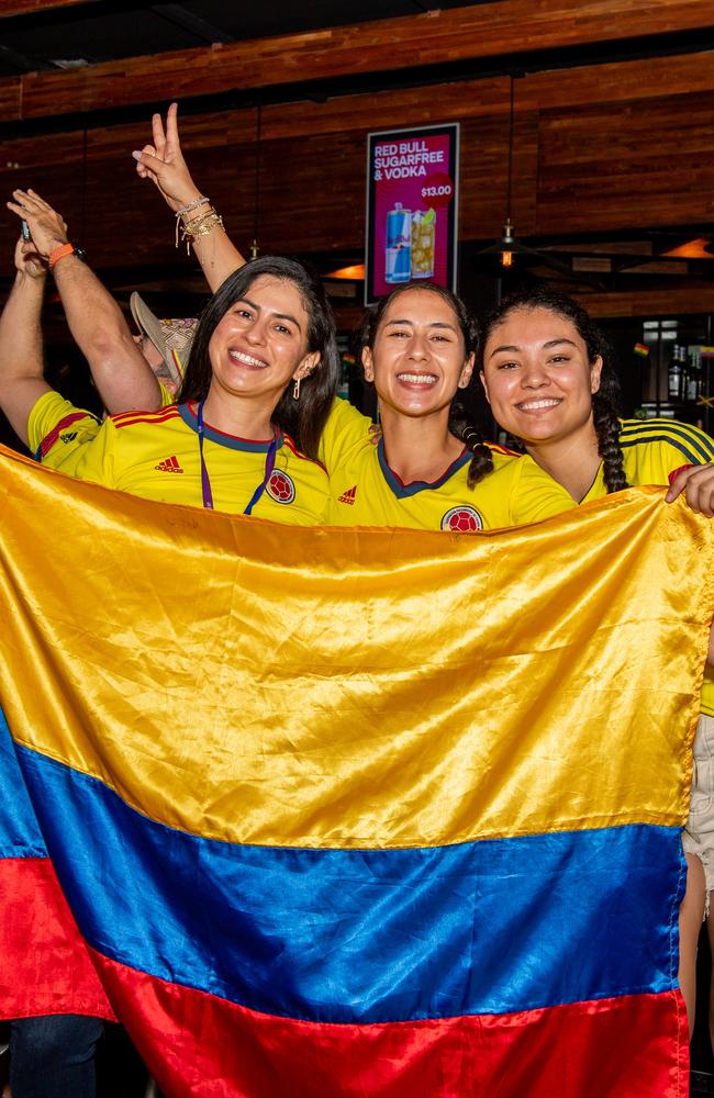 Boisterous Colombian supporters watching their national side take on Argentina in the 2024 Copa America Final at the Lost Arc, Darwin. Picture: Pema Tamang Pakhrin.