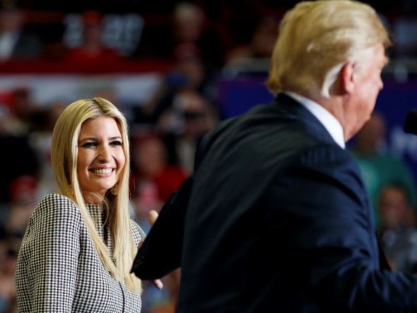 Ivanka Trump, smiles as her father President Donald Trump introduces her during a rally at Show Me Center, Monday, Nov. 5, 2018, in Cape Girardeau, Mo.. (AP Photo/Carolyn Kaster)