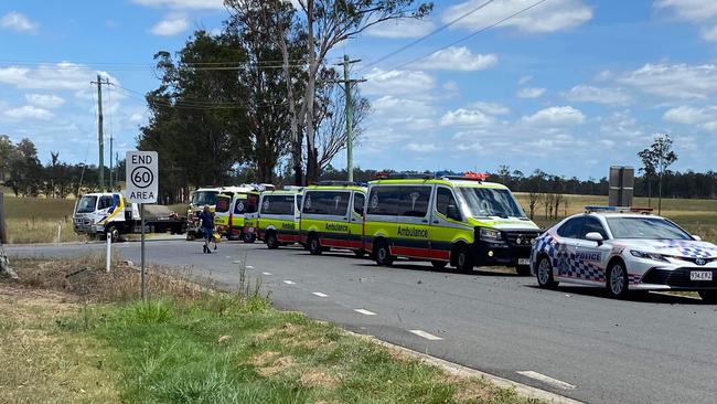 Emergency services at the scene of a truck rollover at Curra.