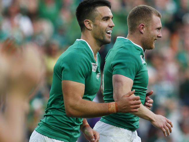 Rugby Union - Ireland v Italy - IRB Rugby World Cup 2015 Pool D - Olympic Stadium, London, England - 4/10/15 Ireland's Keith Earls celebrates scoring a try with Conor Murray Reuters / Eddie Keogh Livepic